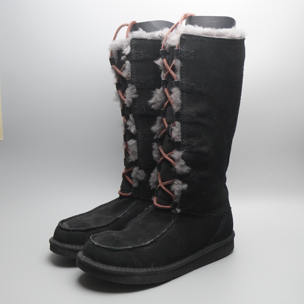 UGG 5230‎ Uptown Lace Tall Boots Women US 5 Black Suede Shearling